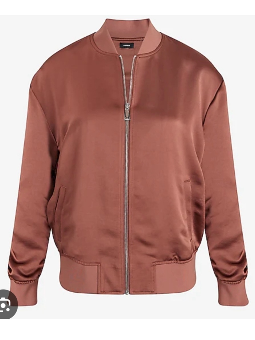 Express Satin Oversized Bomber Jacket - Brown - Picture 2 of 3